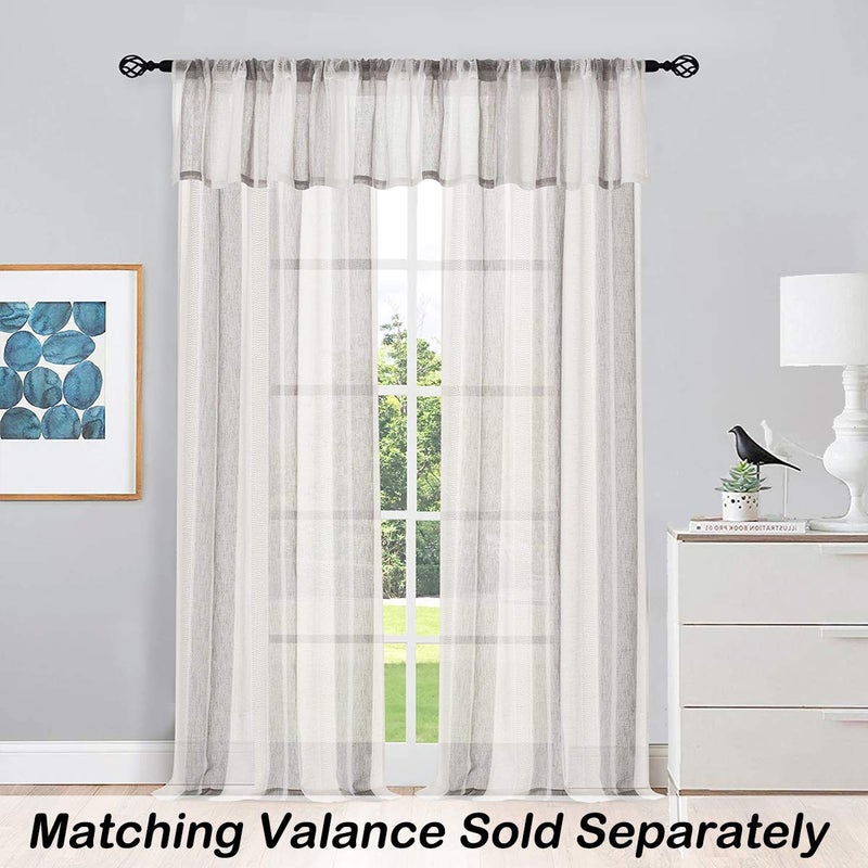 Central Park Sheer Gray and White Stripe Farmhouse Curtains Boucle Linen Window Curtain Panel Pairs Yarn Dyed Woven 108 Inches Long for Living Room Bedroom 2 Pack Rod Pocket Rustic Living Panels - Image 3